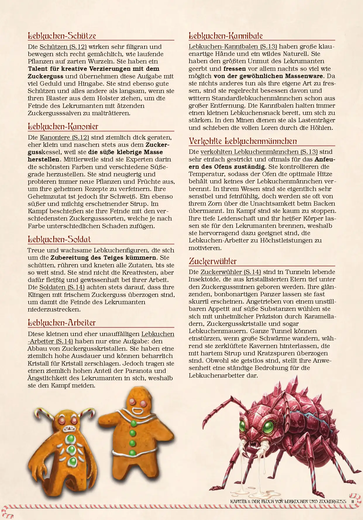 Beschreibungen der einzelnen Lebkuchenmännchen und der Zuckerwühler zum DnD Weihnachts Oneshot Die Zuckergussmine des Lekrumanten für D&D 5e.