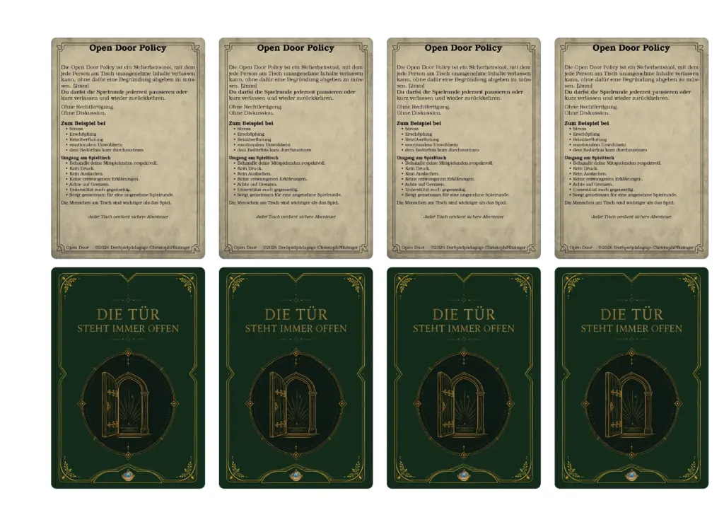 Open Policy für Pen & Paper als Safety-Tool für Rollenspiel als Karte im MTG Format zum Download auf deutsch druckbar.