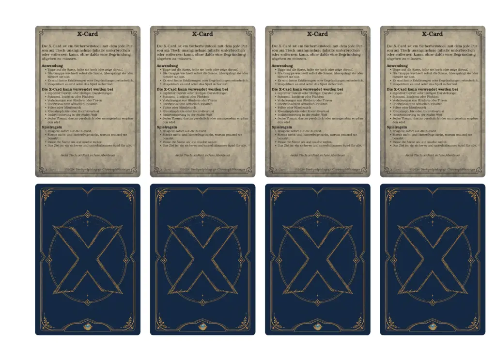 X-Karte für Rollenspiel als Safety-Tool für Rollenspiel zum Download auf deutsch druckbar.