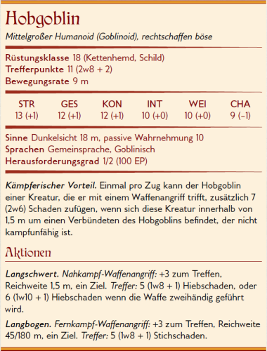 Deutscehr Statblock Hobgoblin