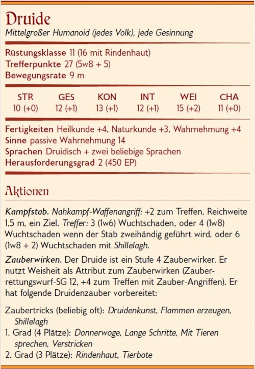 Deutscher Statblock DnD 5e NSC Druide